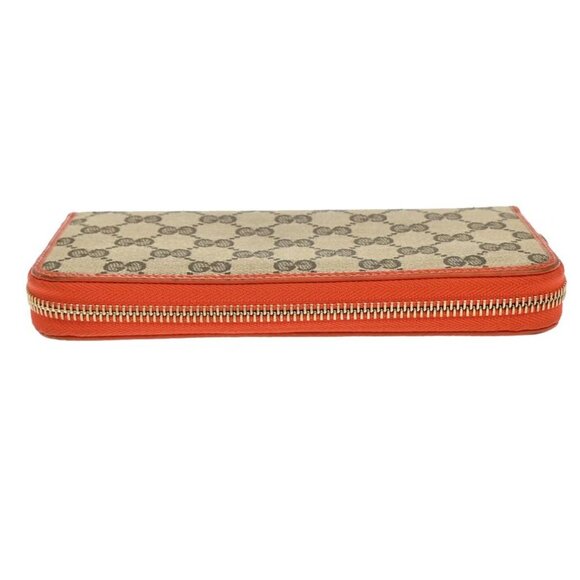 Gucci Long Wallet Round Zipper GG Canvas Leather Orange Beige 33 Kb040 - Picture 5 of 13